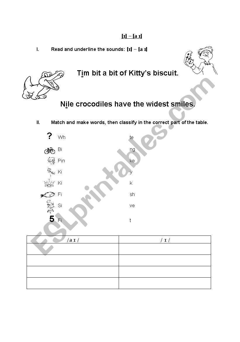 [ɪ] - [a ɪ] worksheet